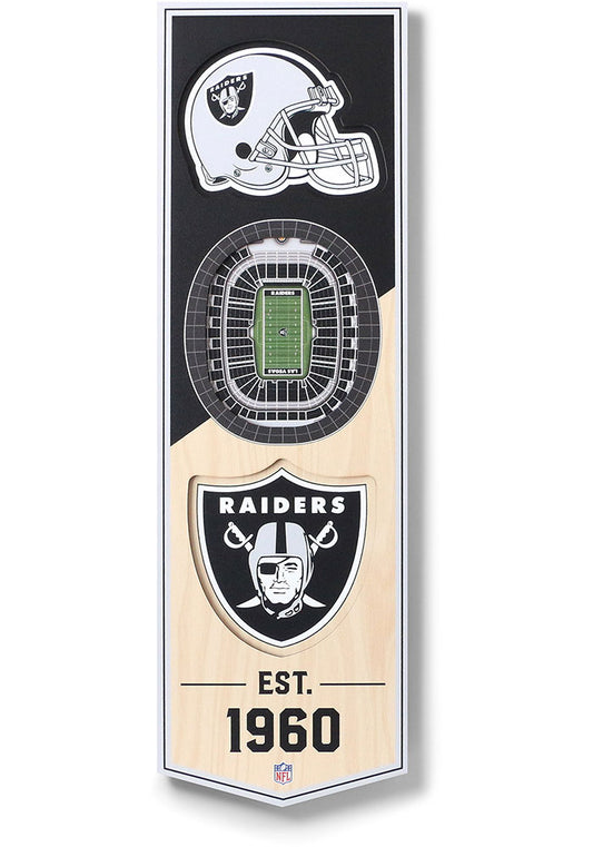 BANDERA DE MADERA CON VISTA AL ESTADIO 3D DE LAS VEGAS RAIDERS