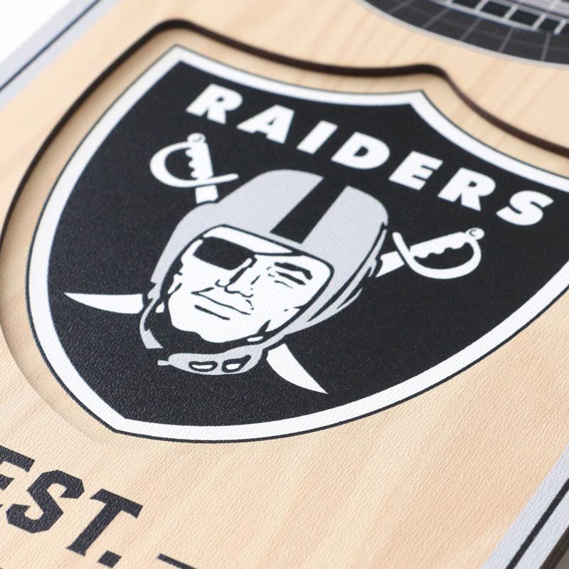 BANDERA DE MADERA CON VISTA AL ESTADIO 3D DE LAS VEGAS RAIDERS