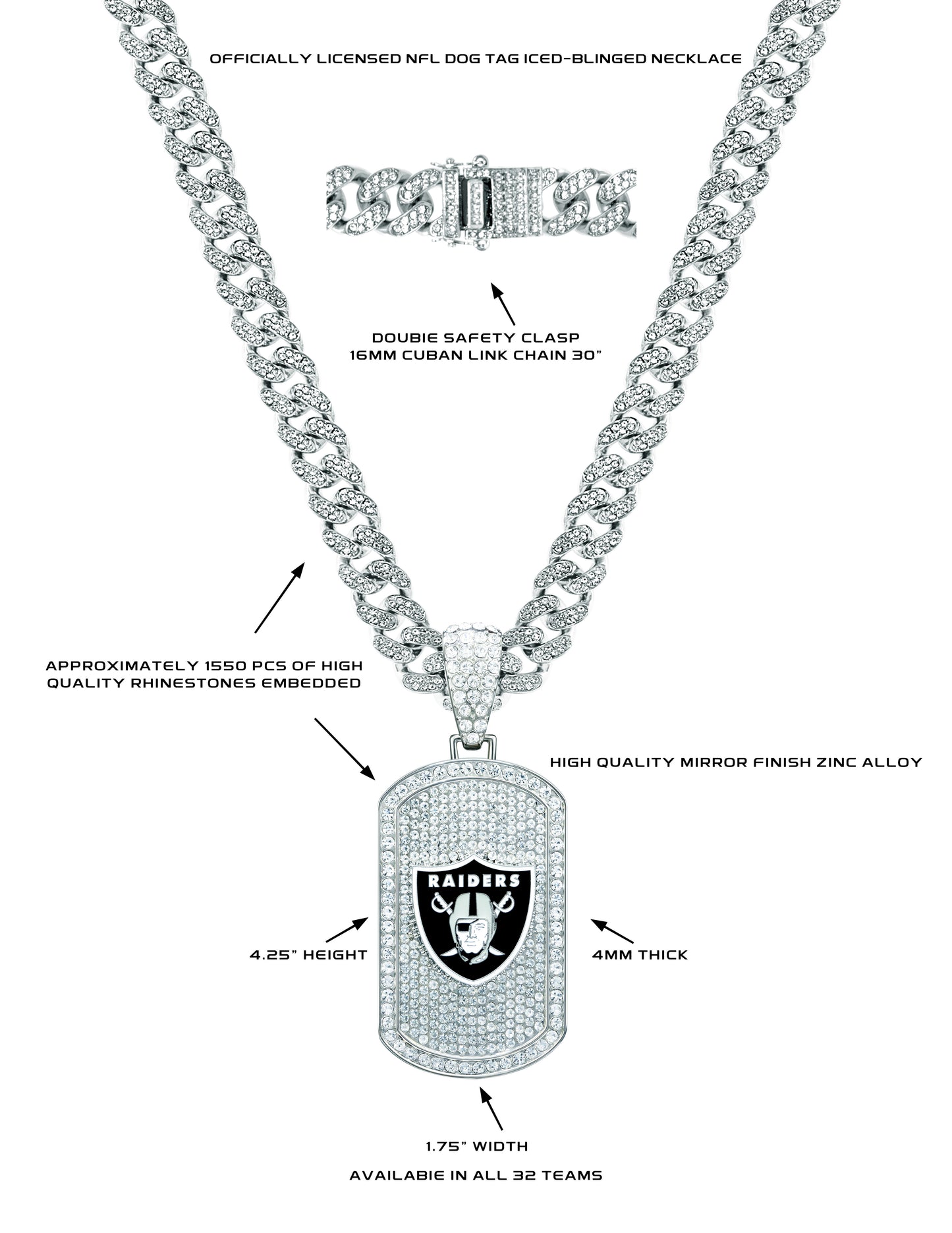 COLLAR DE ETIQUETA DE PERRO BLING DE LOS RAIDERS DE LAS VEGAS