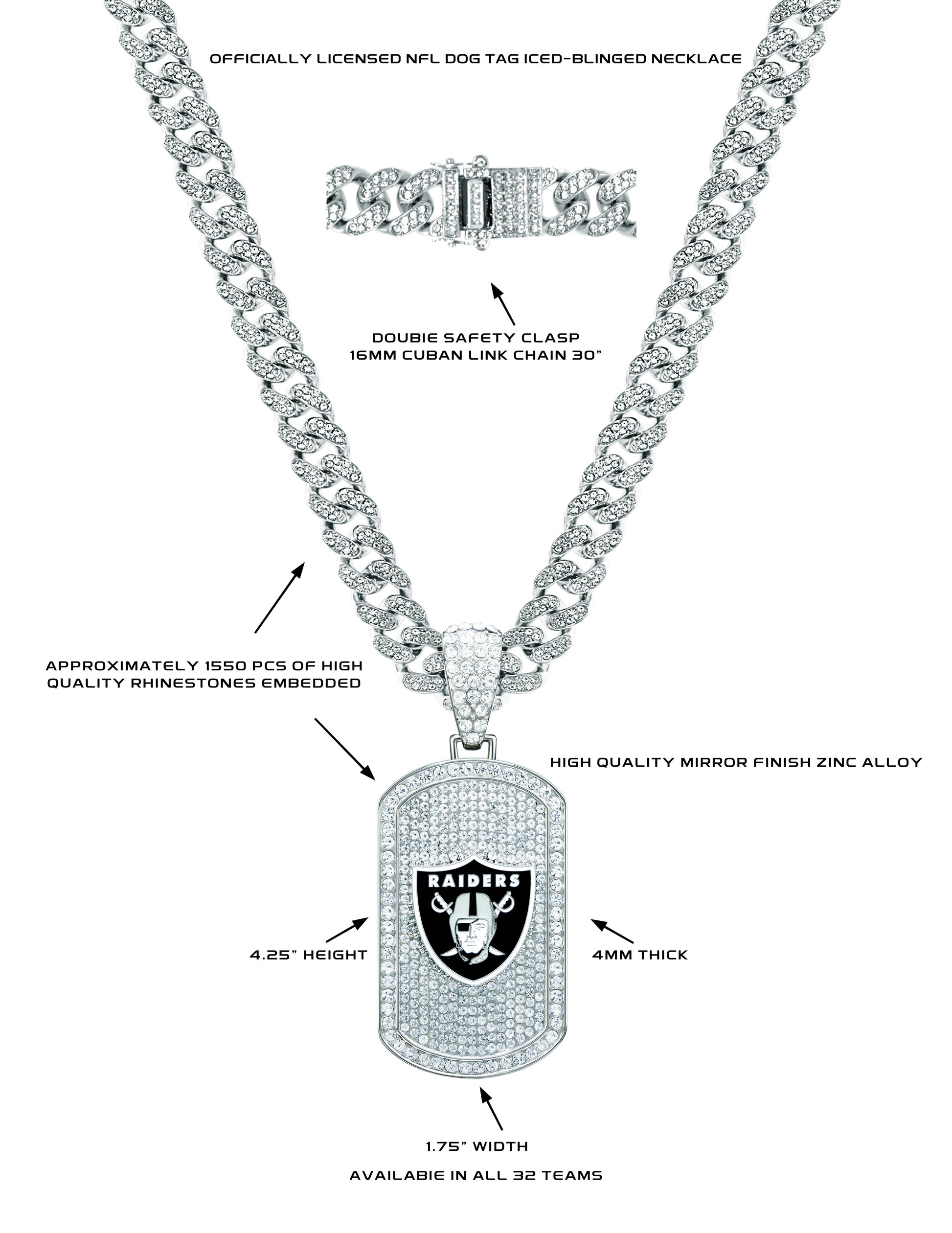 Las Vegas Raiders Bling Dog Tag Necklace