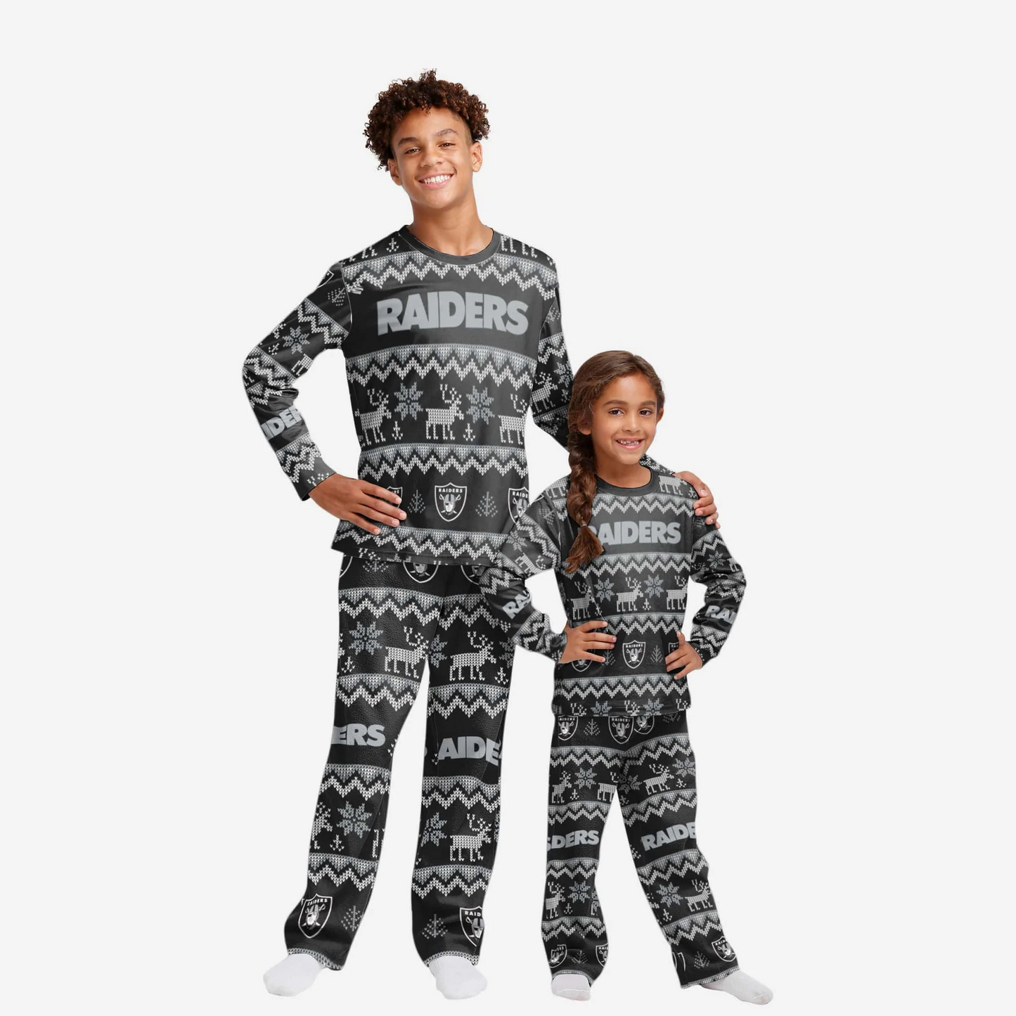 FOCO Las Vegas Raiders NFL Ugly Pattern Family Holiday Pajamas (PREORDER - Ships Late November)