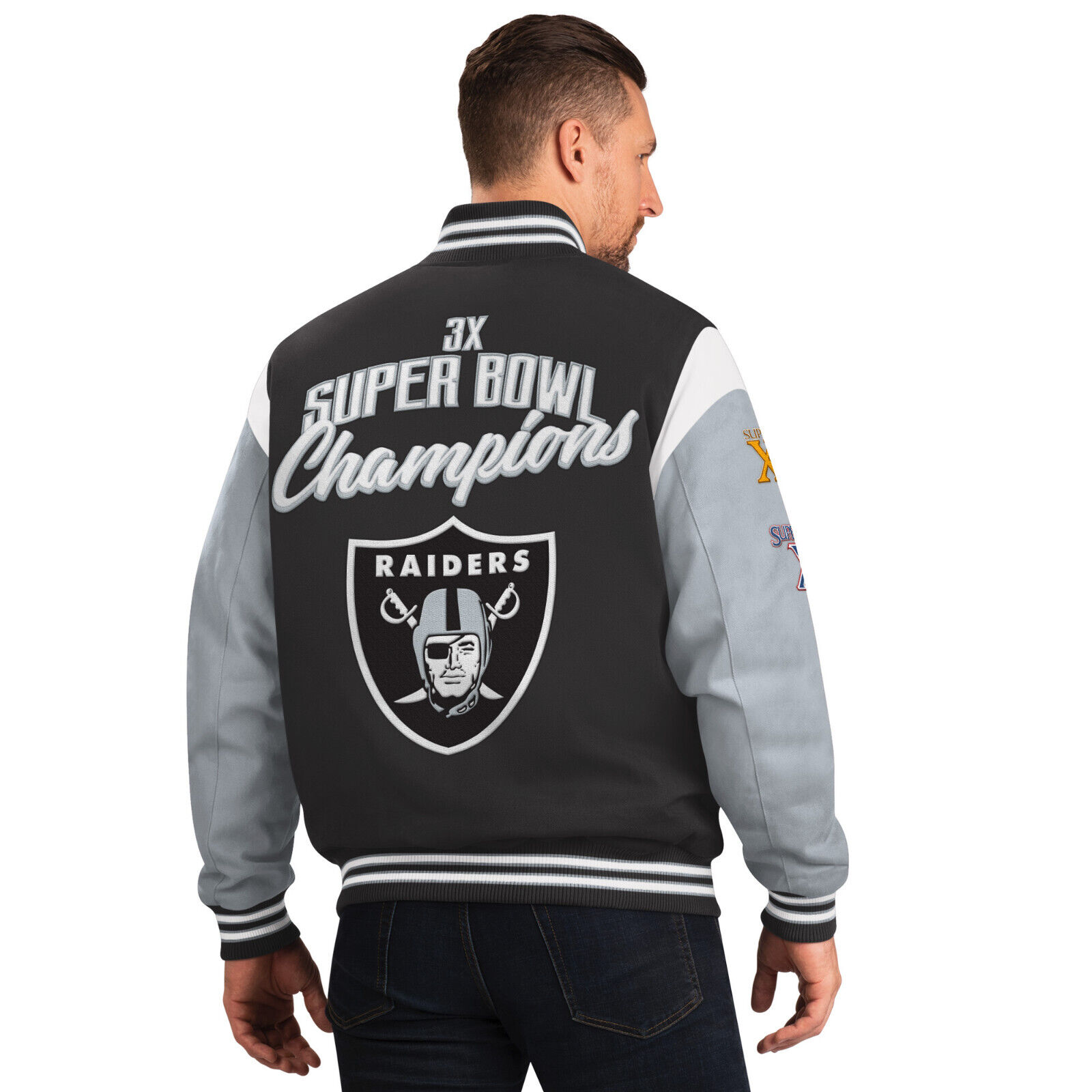 Product Detail  LAS VEGAS RAIDERS WOMENS VARSITY JACKET - Black - L