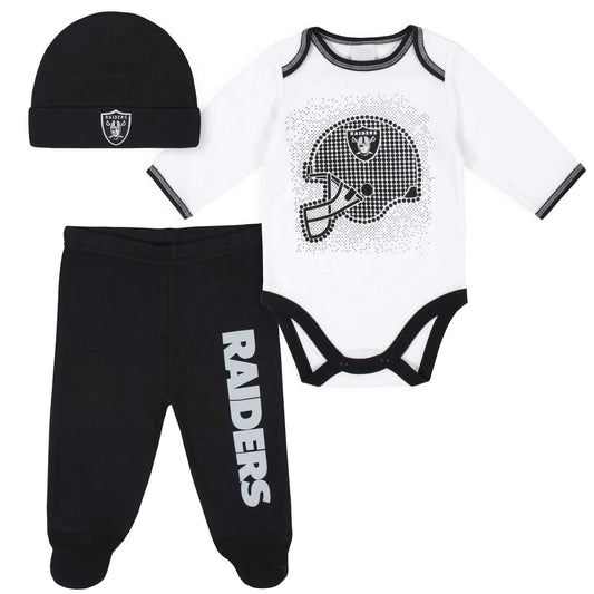 LAS VEGAS RAIDERS NEWBORN 3-PIECE FOOTED PAJAMA SET