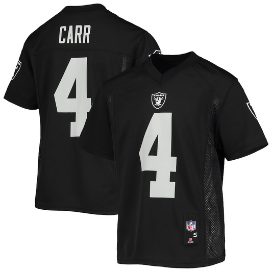 CAMISETA DE NIVEL MEDIO DEREK CARR DE LAS VEGAS RAIDERS PARA NIÑOS