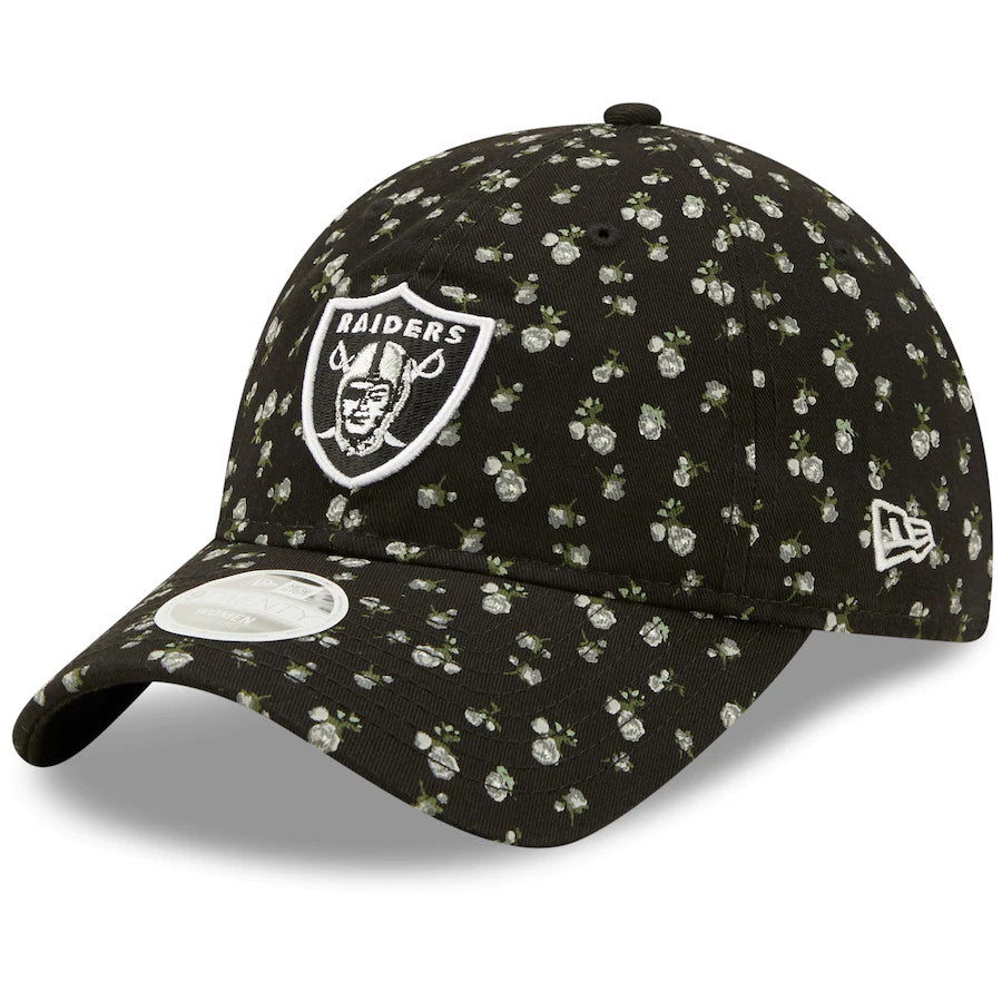 LAS VEGAS RAIDERS WOMEN'S FLORAL 9TWENTY ADJUSTABLE HAT - BLACK
