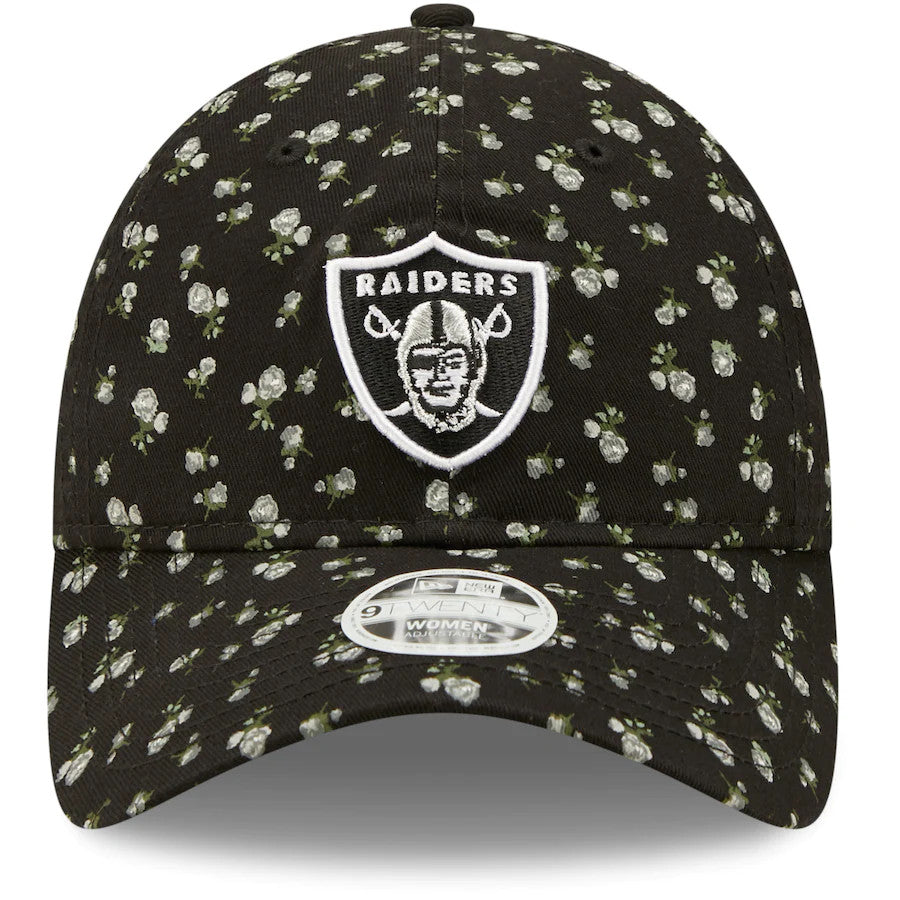 LAS VEGAS RAIDERS WOMEN'S FLORAL 9TWENTY ADJUSTABLE HAT - BLACK