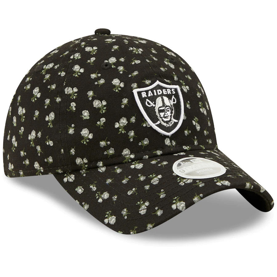 LAS VEGAS RAIDERS WOMEN'S FLORAL 9TWENTY ADJUSTABLE HAT - BLACK