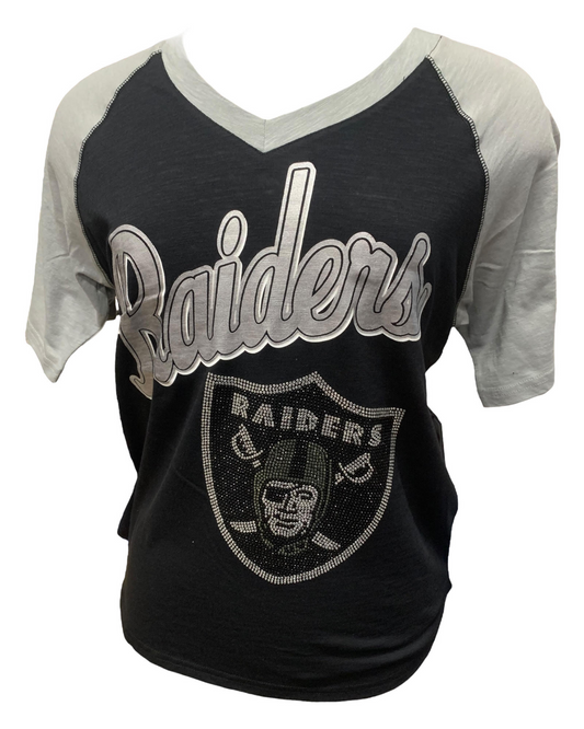 CAMISETA CON CUELLO EN V PARA MUJER LAS VEGAS RAIDERS POWER MOVE