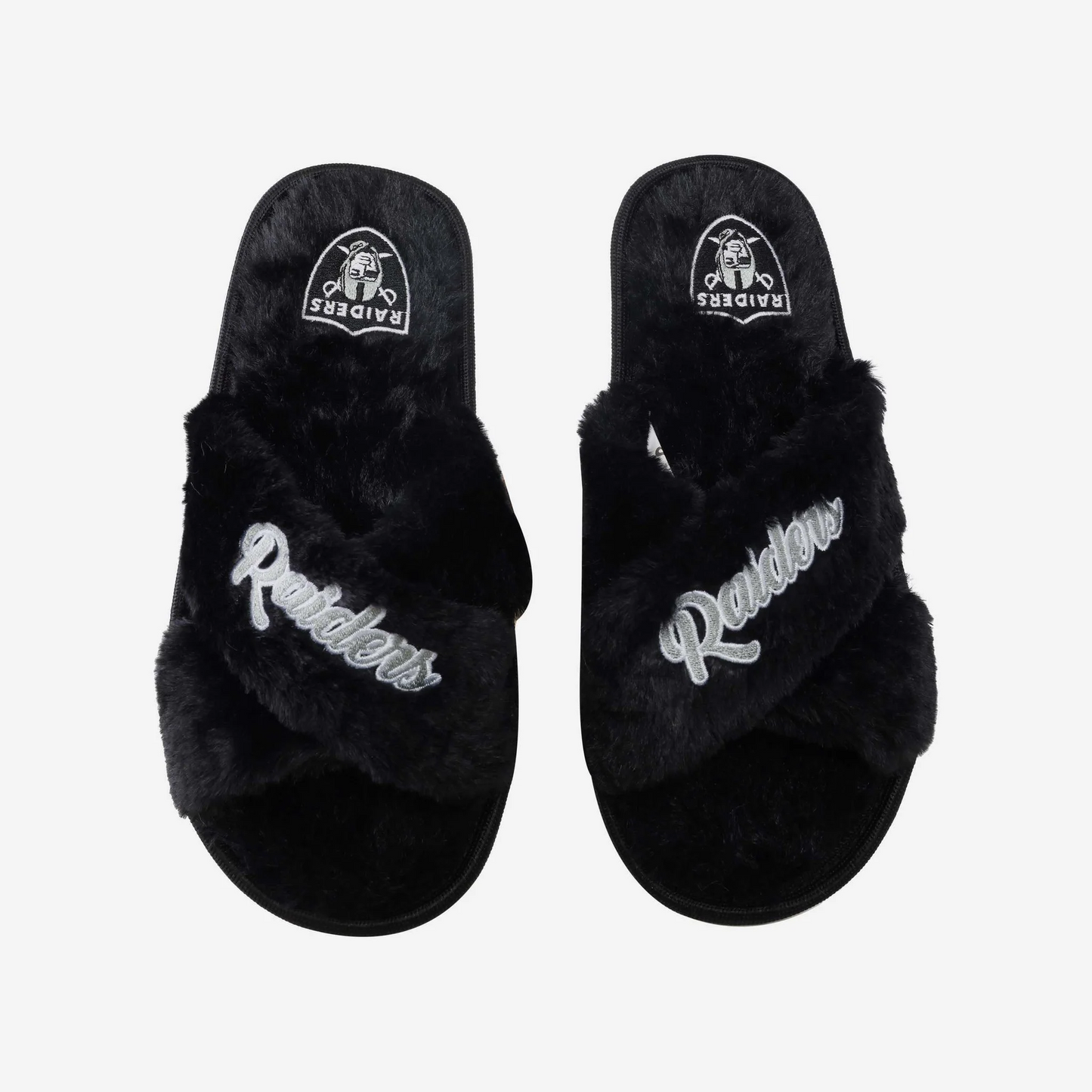 LAS VEGAS RAIDERS WOMEN S SCRIPT CROSS SLIPPERS JR S SPORTS