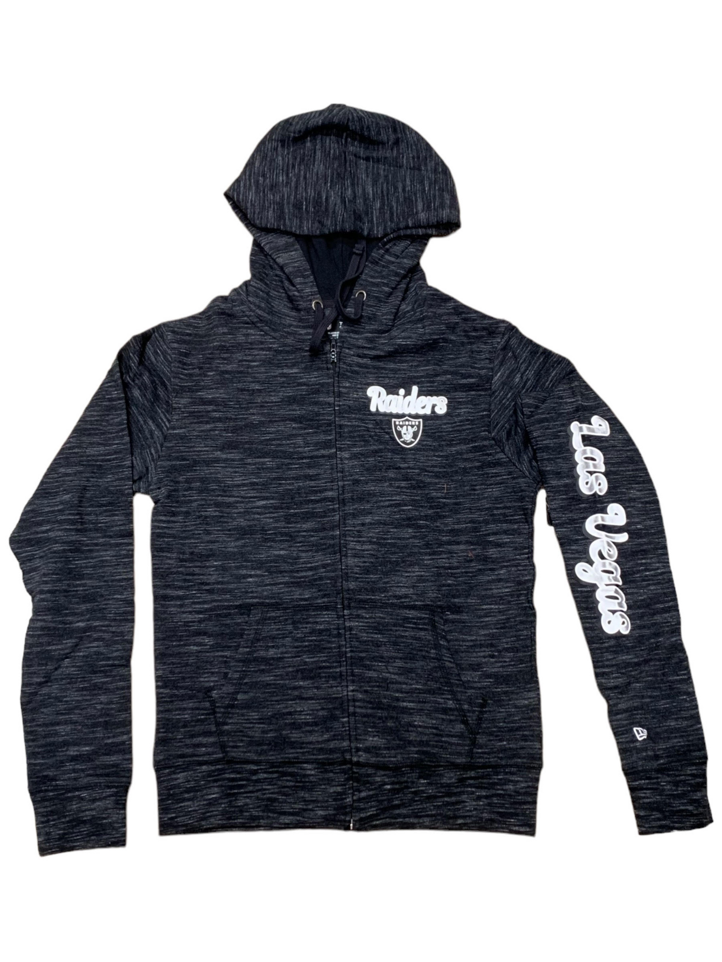 SUDADERA CON CAPUCHA Y CREMALLERA COMPLETA CON NOMBRE EN LAS MANGAS DE LAS VEGAS RAIDERS PARA MUJER