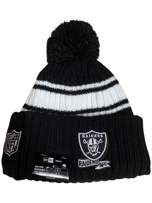 LAS VEGAS RAIDERS YOUTH 2022 SIDELINE SPORT CUFFED POM KNIT -BLACK/WHITE