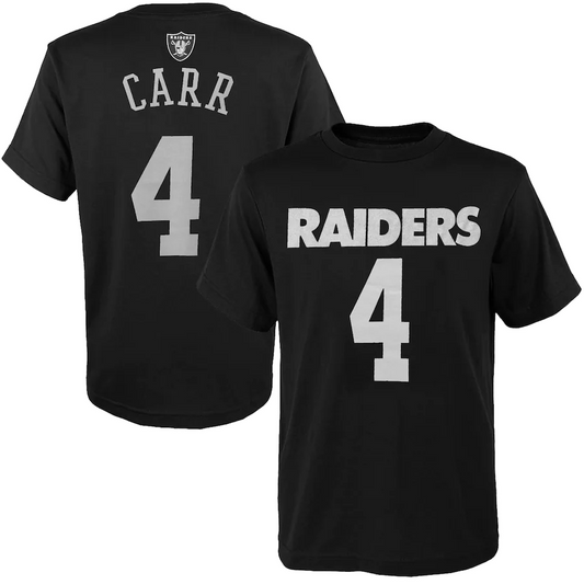 LAS VEGAS RAIDERS YOUTH DEREK CARR MAINLINER NAME AND NUMBER T-SHIRT