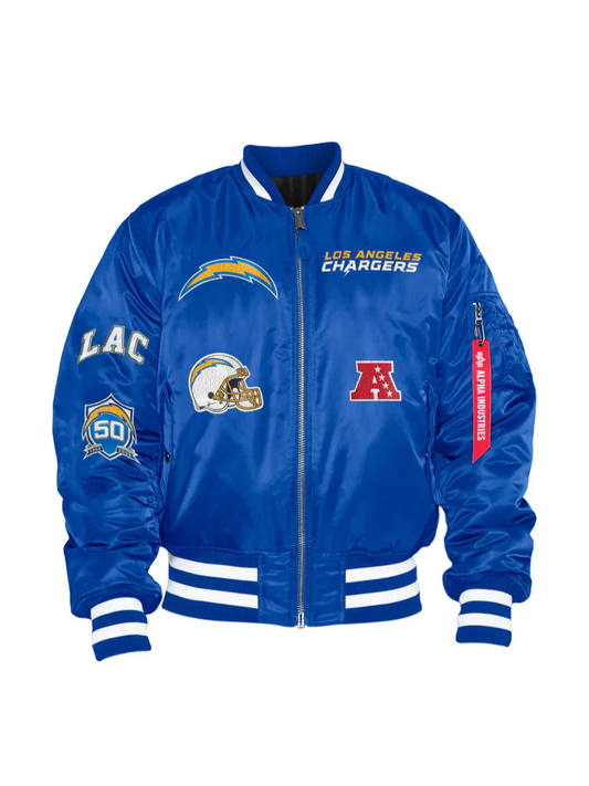 LOS ANGELES CHARGERS ALPHA INDUSTRIES REVERSIBLE BOMBER JACKET