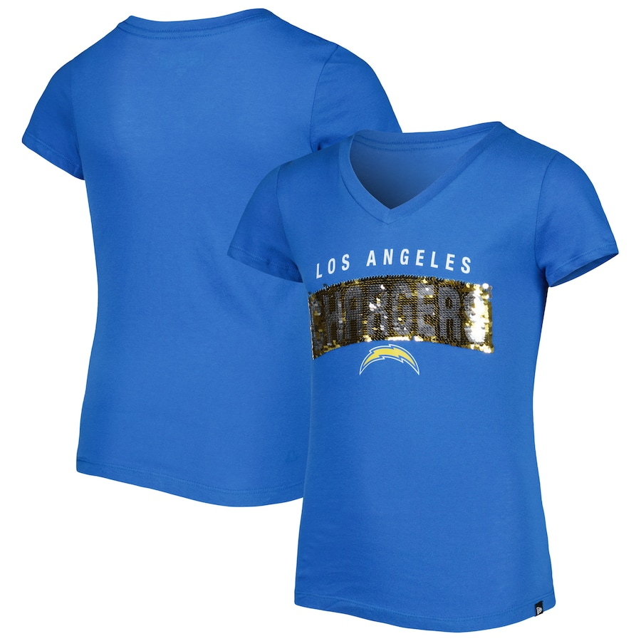 LOS ANGELES CHARGERS GIRLS SEQUINS V-NECK T-SHIRT