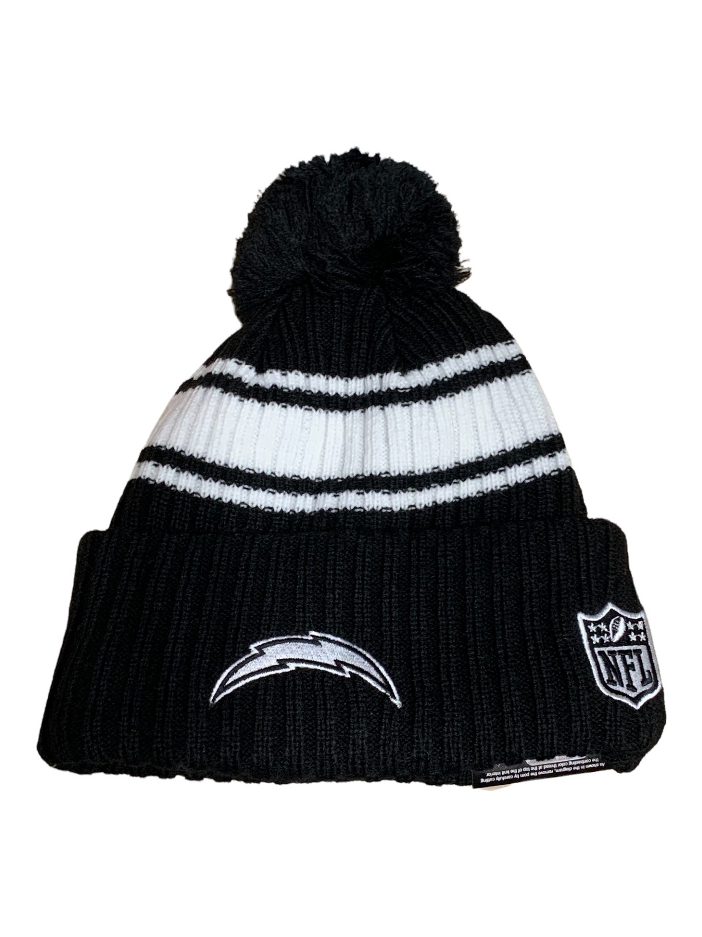 LOS ANGELES CHARGERS YOUTH 2022 SIDELINE SPORT CUFFED POM KNIT -BLACK/WHITE