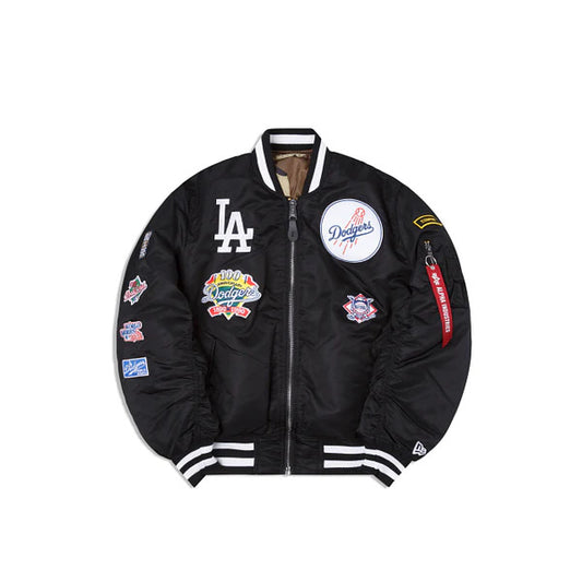 LOS ANGELES DODGERS MEN'S ALPHA INDUSTRIES REVERSIBLE BOMBER JACKET - BLACK