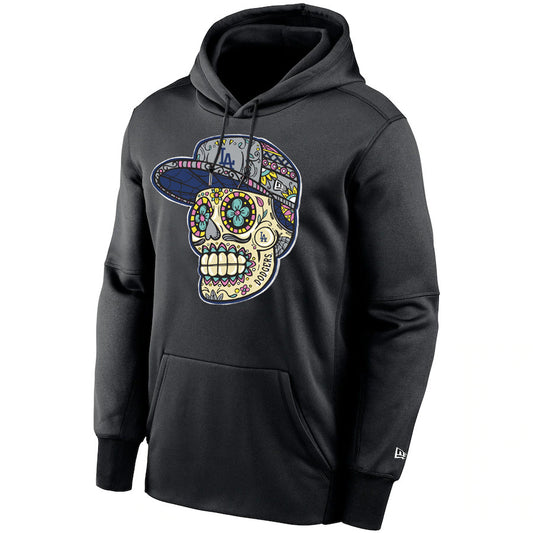 SUÉTER CON CAPUCHA DE CALAVERA DE AZÚCAR NEGRO PARA HOMBRE DE LOS ANGELES DODGERS