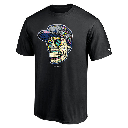 LOS ANGELES DODGERS MEN'S BLACK SUGAR SKULL T-SHIRT