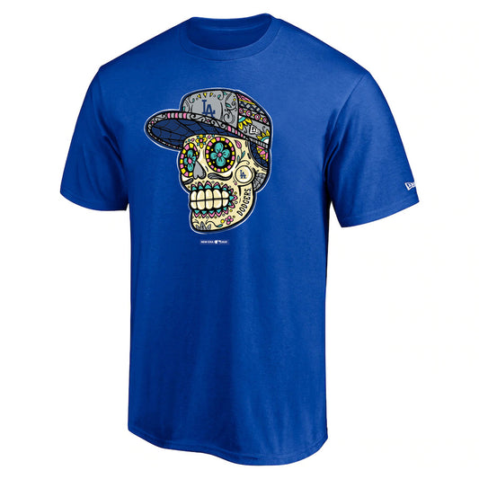 CAMISETA AZUL DE CALAVERA DE AZÚCAR PARA HOMBRE LOS ANGELES DODGERS