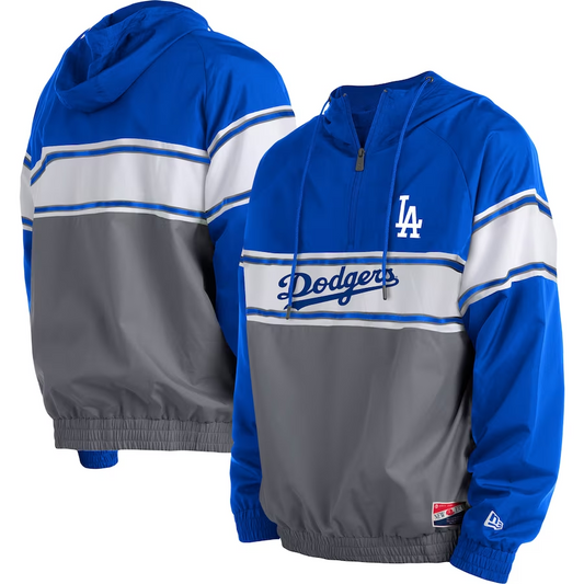 LOS ANGELES DODGERS MEN'S TRI-COLOR QUARTER-ZIP WINDBREAKER