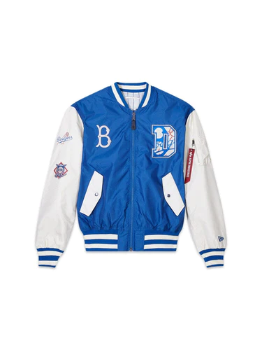 CHAQUETA BOMBER REVERSIBLE DEL EQUIPO COOP DE LOS ANGELES DODGERS NEW ERA ALPHA INDUSTRIES