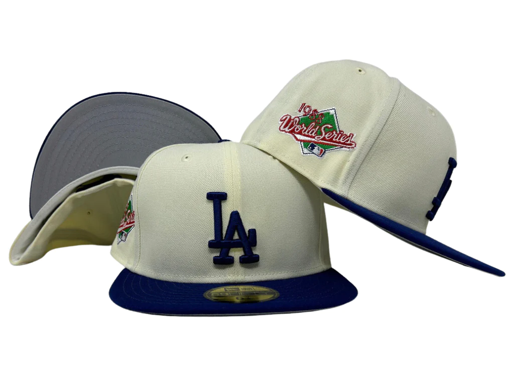 LOS ANGELES DODGERS RETRO PATCH 59FIFTY FITTED HAT - CREAM/ BLUE