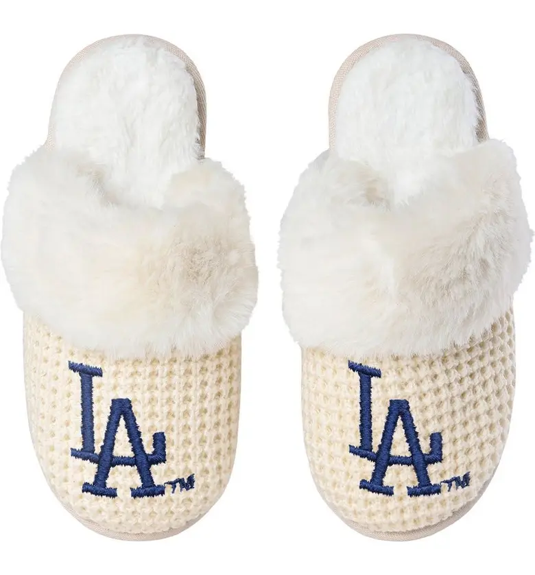 LOS ANGELES DODGERS WOMEN'S CREAM FAUX FUR SLIPPER