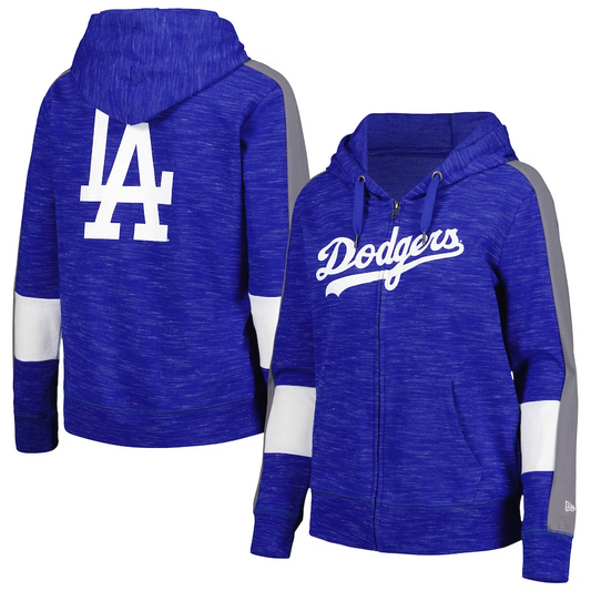 LOS ANGELES DODGERS WOMEN'S FULL ZIP COLOR BLOCK HOODED SWEATSHIRT