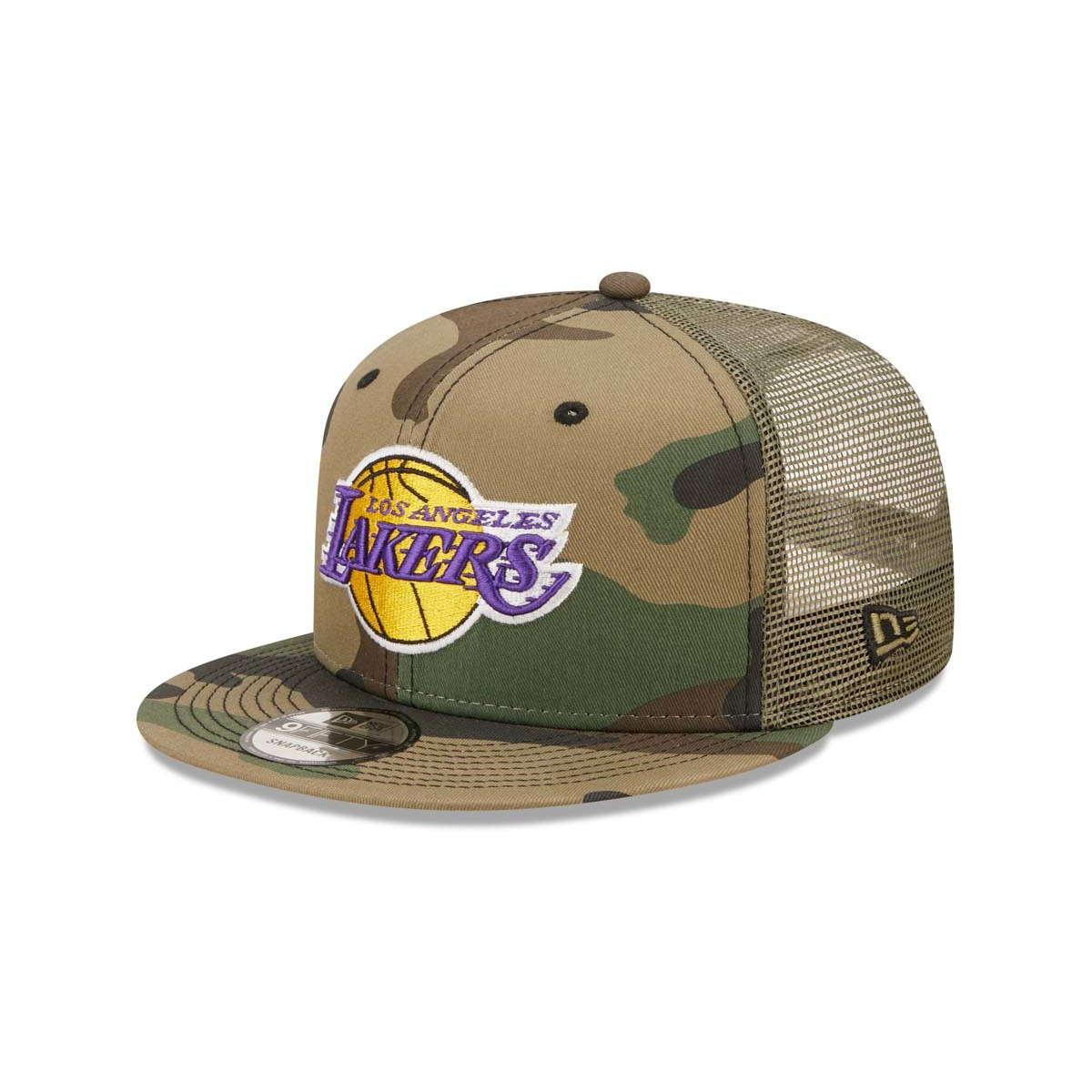 LOS ANGELES LAKERS CAMO TRUCKER 9FIFTY SNAPBACK HAT
