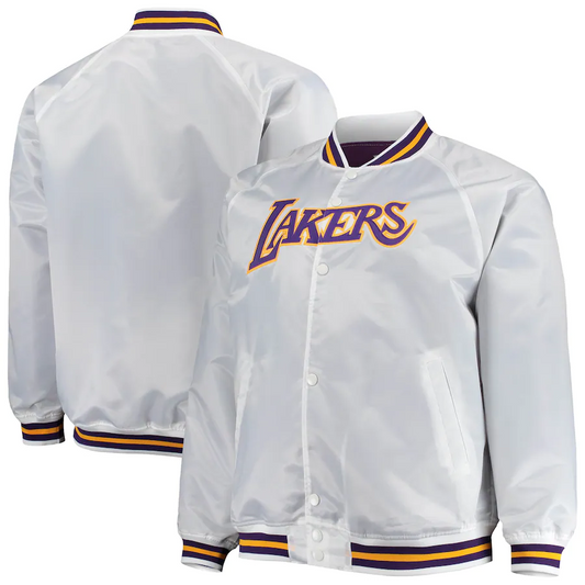 LOS ANGELES LAKERS MEN'S LIGHTWEIGHT SATIN JACKET - WHITE