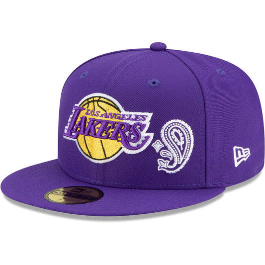 Men's Los Angeles Lakers New Era Purple City Cluster 59FIFTY Fitted Hat