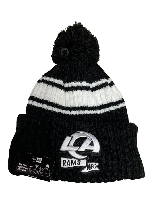 LOS ANGELES RAMS 2022 SIDELINE SPORT CUFFED POM KNIT -BLACK/WHITE