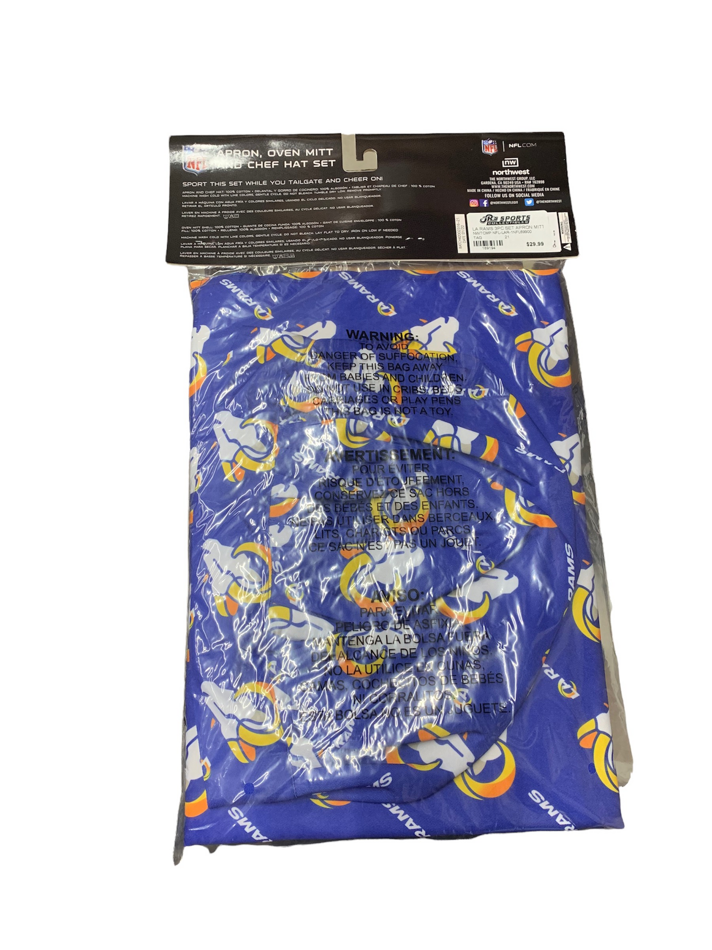 LOS ANGELES RAMS 3PC SET APRON MITT HAT SET