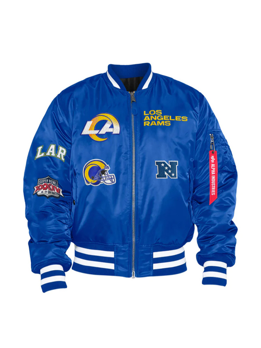 LOS ANGELES RAMS ALPHA INDUSTRIES REVERSIBLE BOMBER JACKET