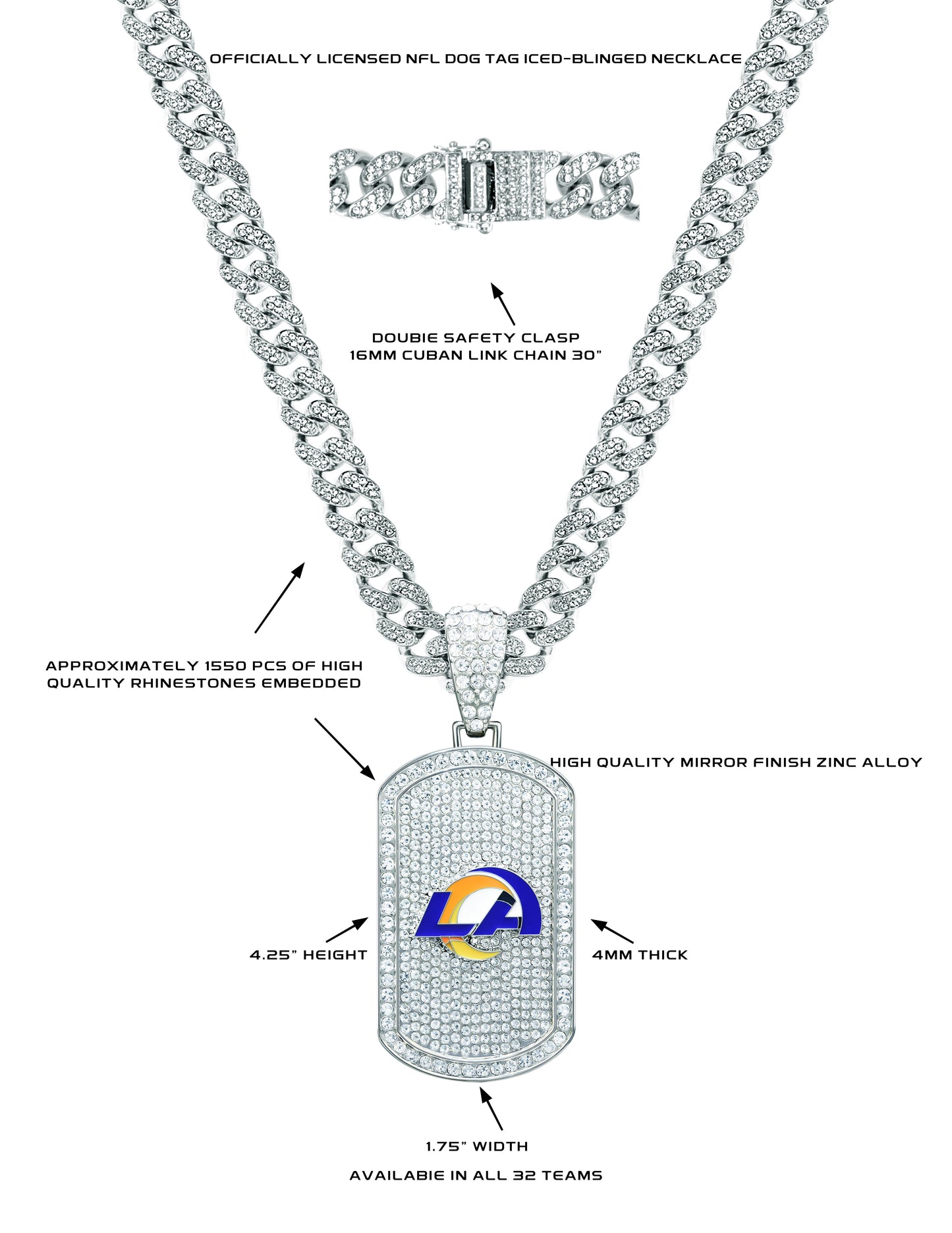 LOS ANGELES RAMS BLING DOG TAG NECKLACE