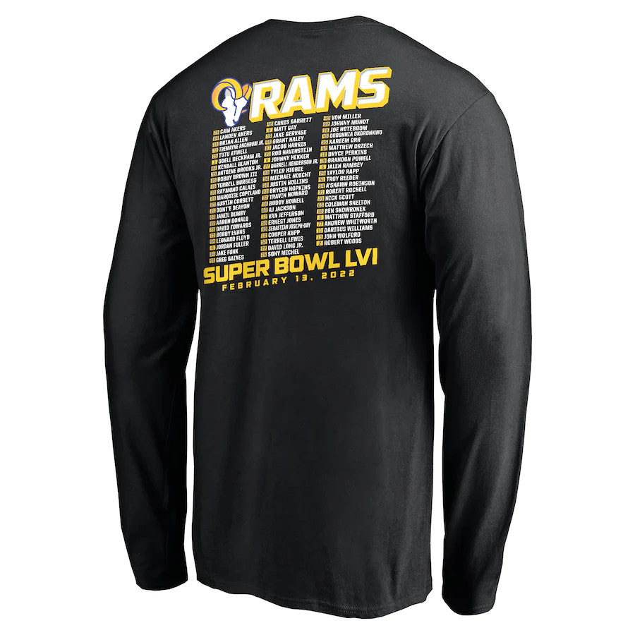 LOS ANGELES RAMS HOMBRE 2021 SBLIV TILTED ROSTER CAMISETA DE MANGA LARGA 