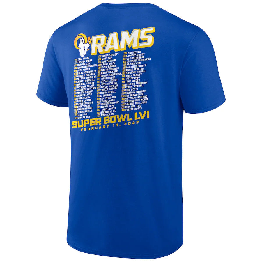 LOS ANGELES RAMS MEN'S 2021 SBLIV TILTED ROSTER T-SHIRT