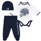 LOS ANGELES RAMS NEWBORN 3-PIECE FOOTED PAJAMA SET