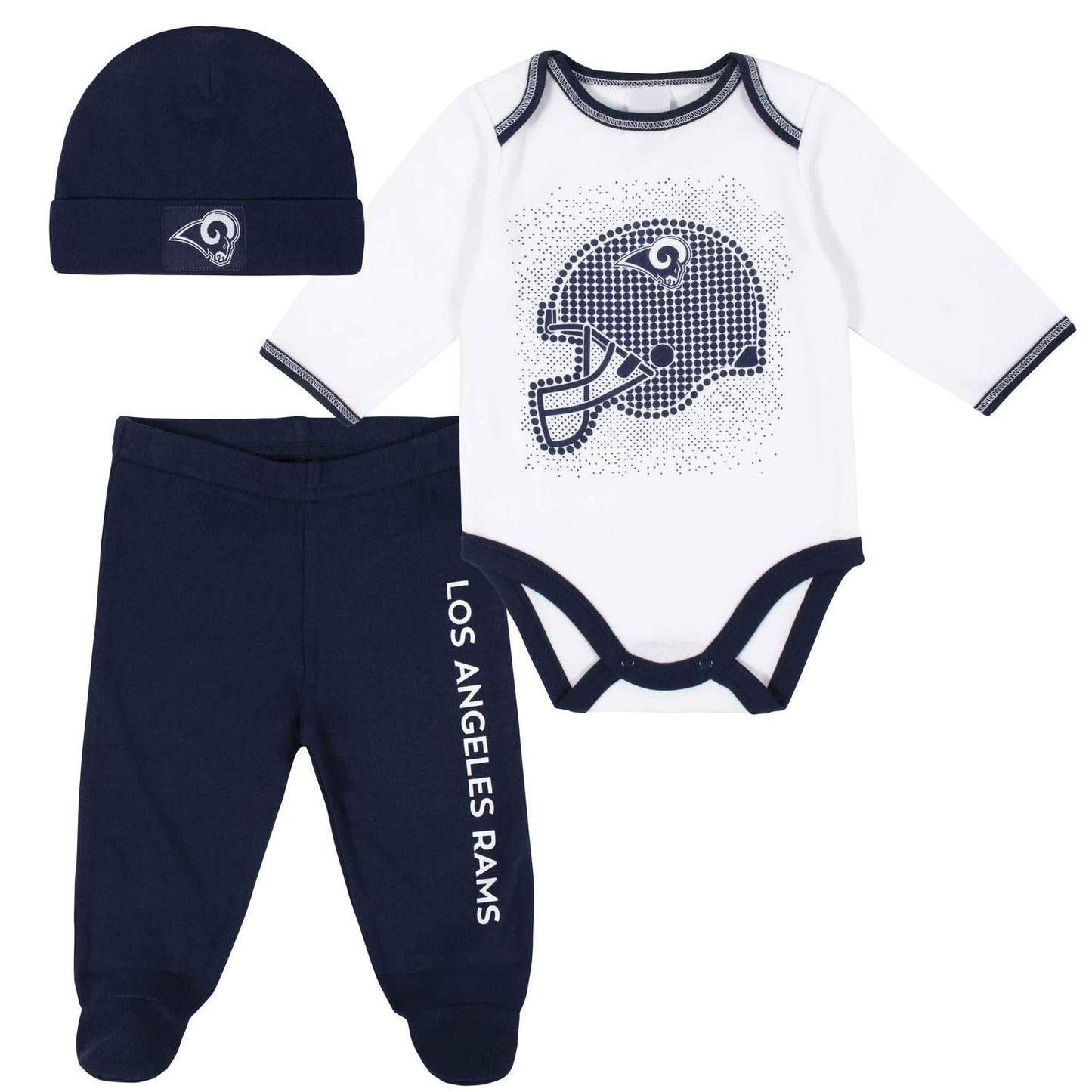 LOS ANGELES RAMS NEWBORN 3-PIECE FOOTED PAJAMA SET