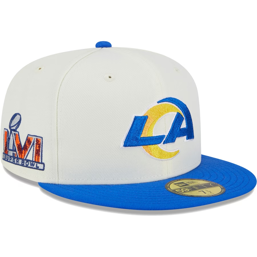 GORRO AJUSTADO 59FIFTY CON PARCHE RETRO LOS ANGELES RAMS - CREMA/ AZUL