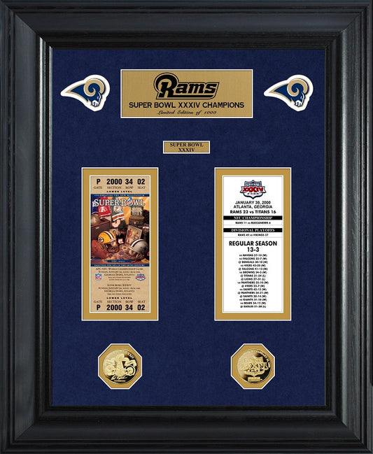 LOS ANGELES RAMS SUPER BOWL CHAMPIONS DELUXE COLECCIÓN DE BOLETOS CON MONEDAS DE ORO