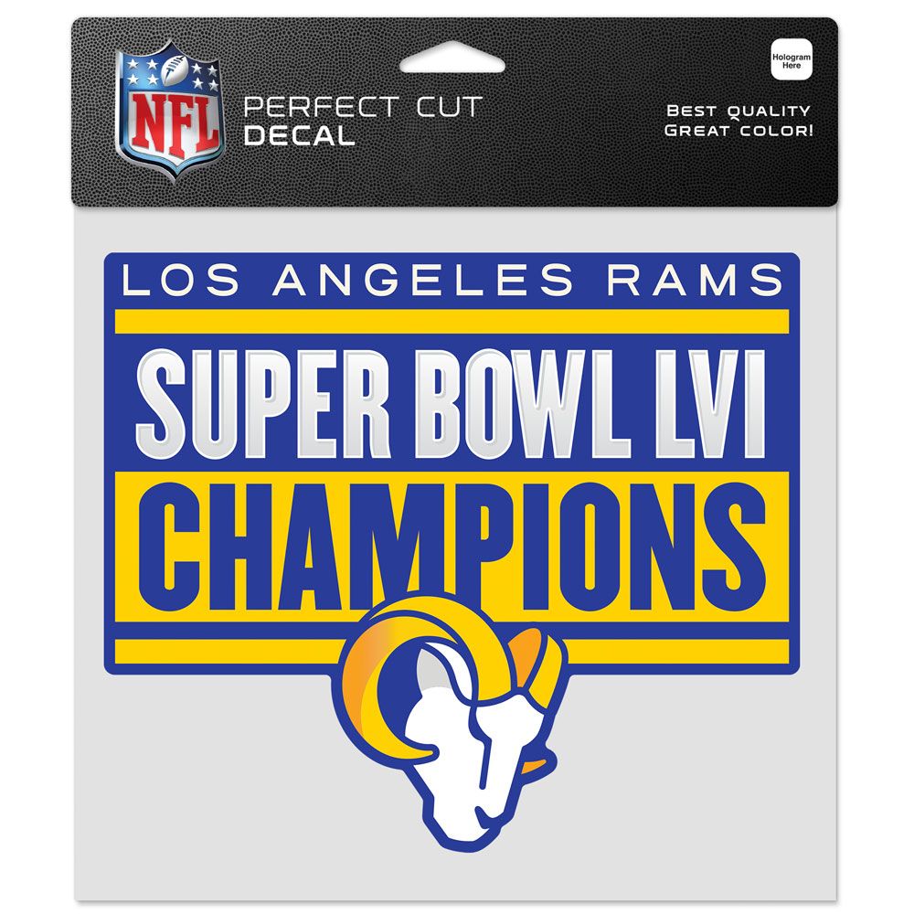 LOS ÁNGELES RAMS SUPER BOWL LVI CHAMPS 8" X 8" CALCOMANÍA DE CORTE PERFECTO 