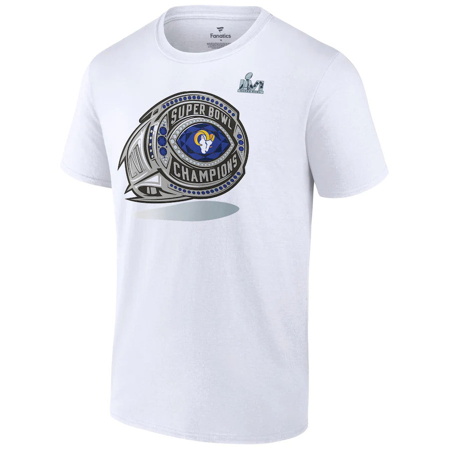 LOS ANGELES RAMS SUPER BOWL LVI CHAMPS CAMISETA CON ANILLO BLING PARA HOMBRE