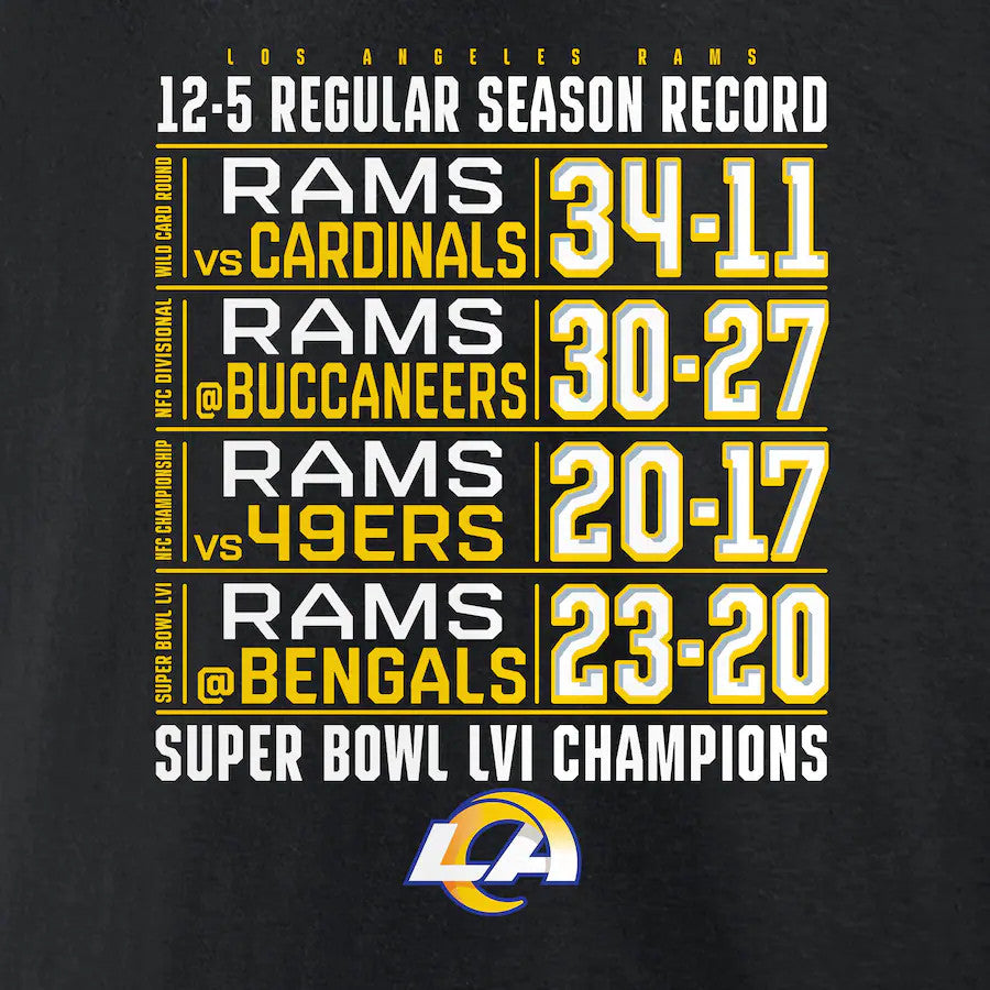LOS ANGELES RAMS SUPER BOWL LVI CHAMPS MEN'S SCHEDULE T-SHIRT