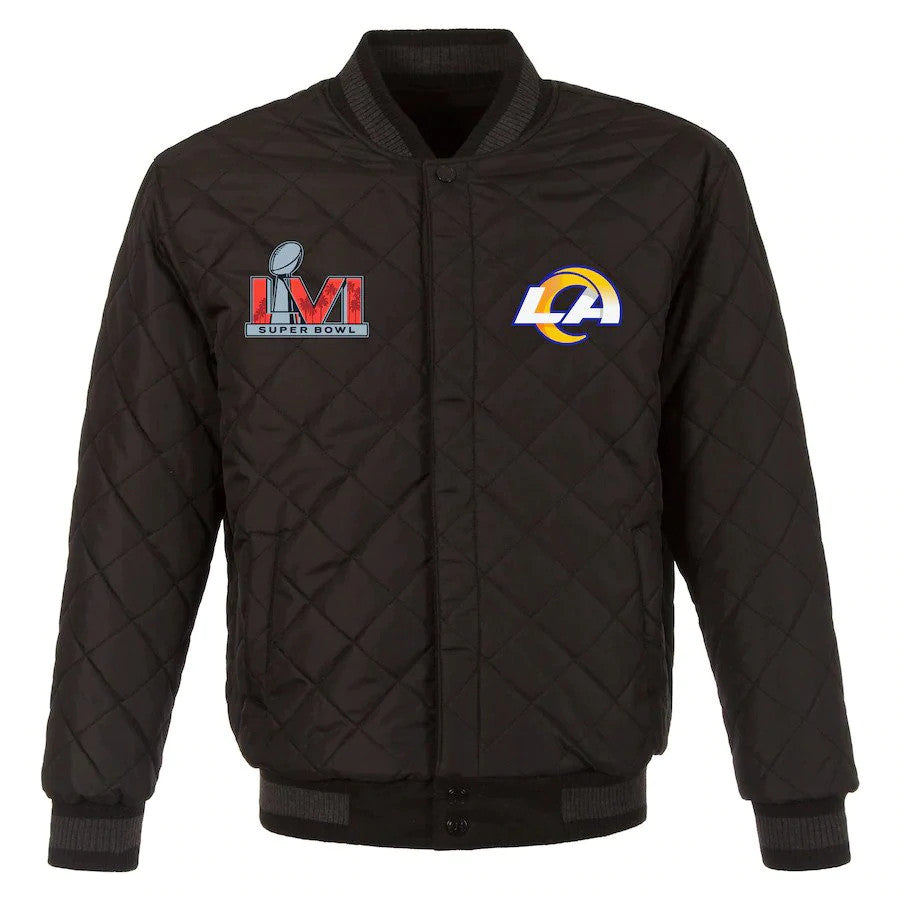 LOS ANGELES RAMS MEN'S SUPER BOWL LVI CHAMPS REVERSIBLE WOOL AND LEATHER FULL-SNAP JACKET