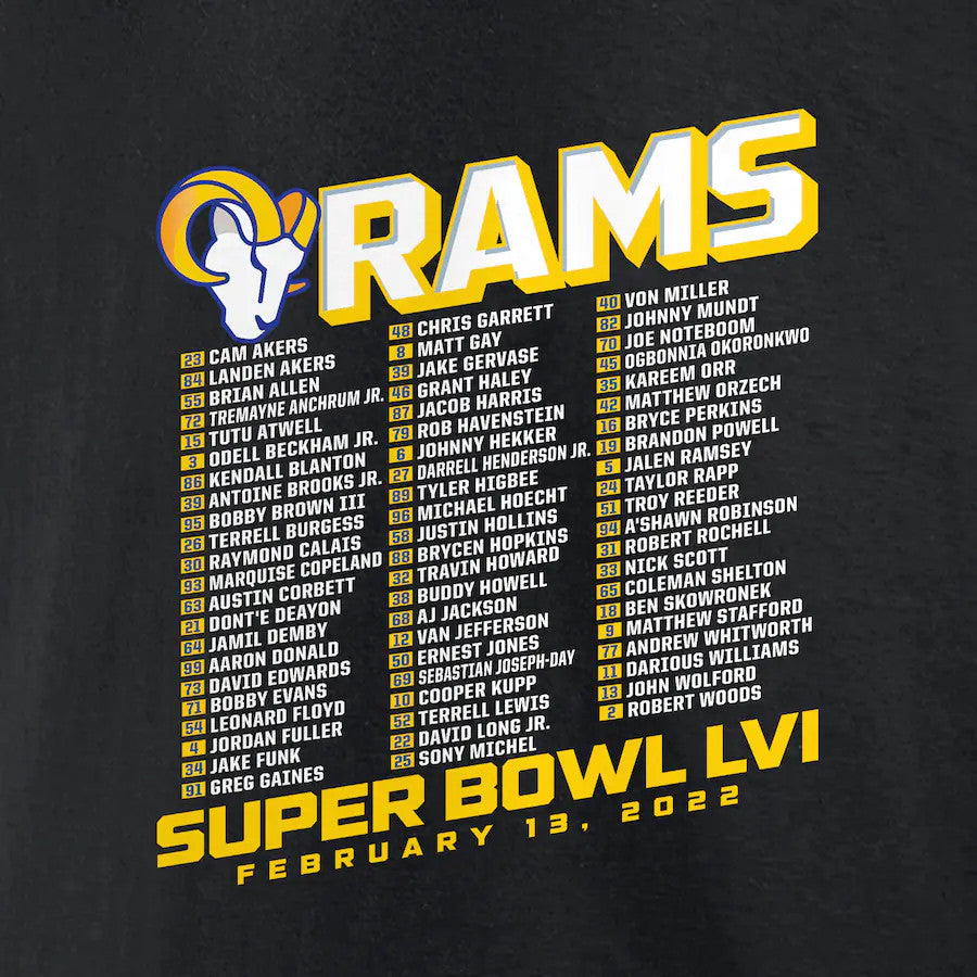 LOS ANGELES RAMS WOMEN'S 2021 SBLIV TILTED ROSTER T-SHIRT