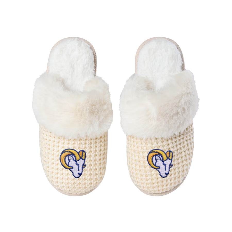 LOS ANGELES RAMS WOMEN'S CREAM FAUX FUR SLIPPERS