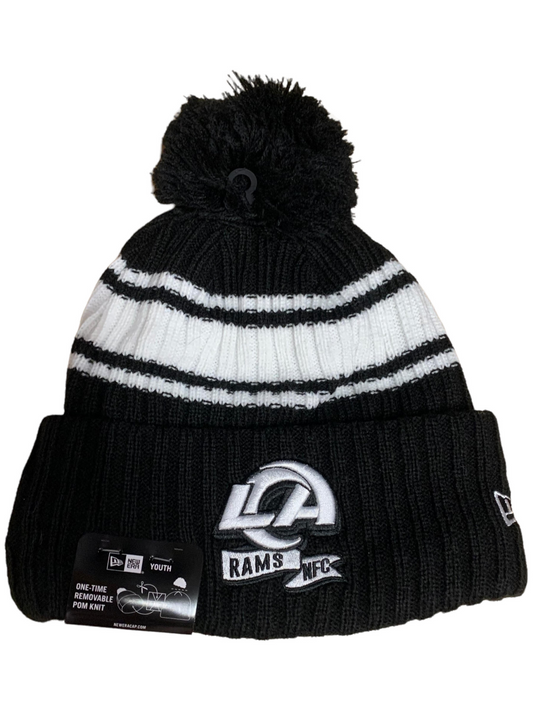 LOS ANGELES RAMS YOUTH 2022 SIDELINE SPORT CUFFED POM KNIT -BLACK/WHITE