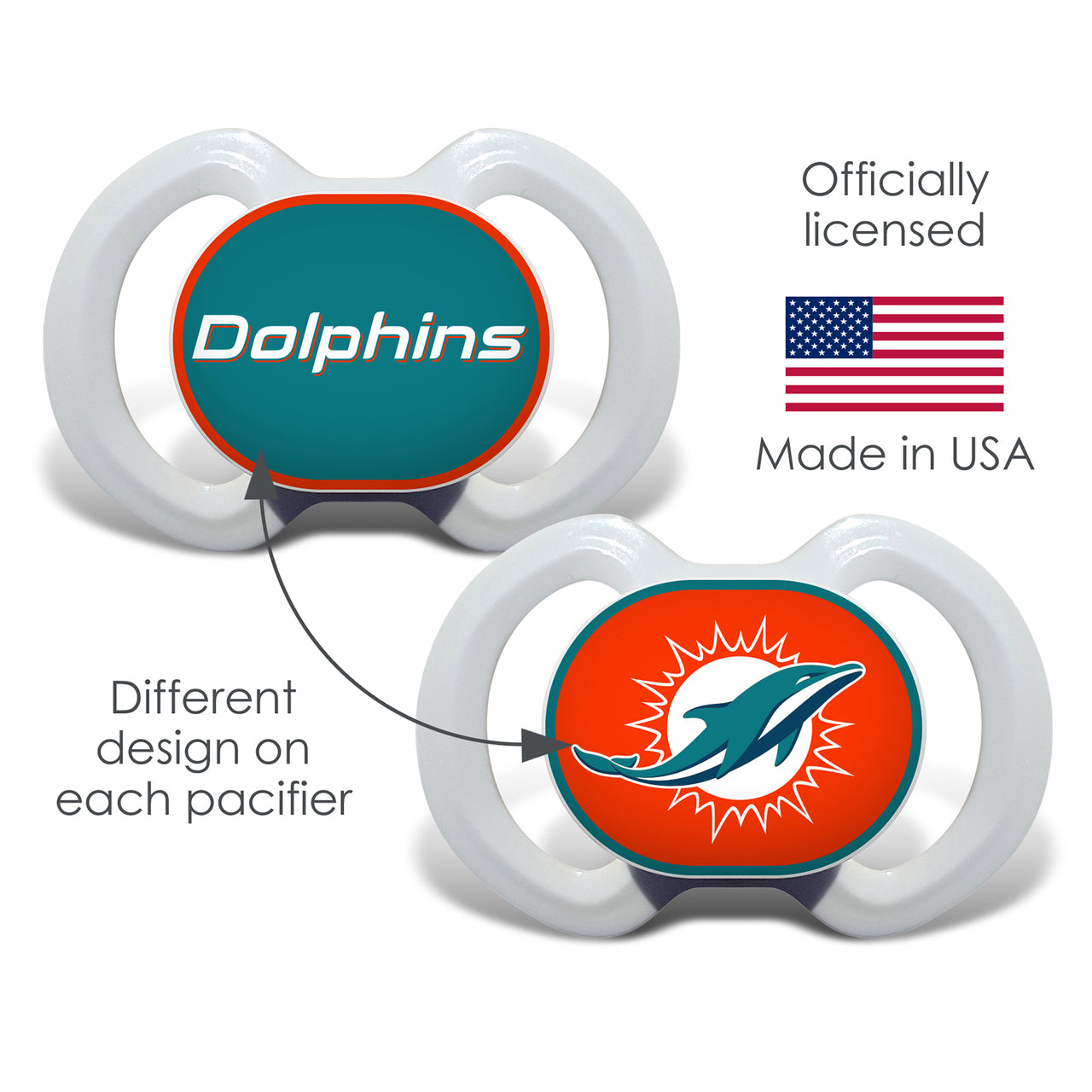 MIAMI DOLPHINS 2-PACK PACIFIERS