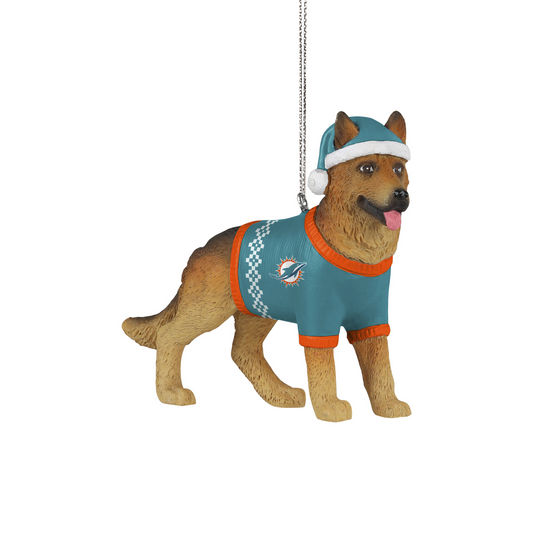 MIAMI DOLPHINS GERMAN SHEPHERD CHRISTMAS ORNAMENT